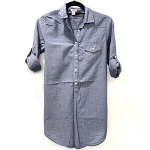 J Crew XS Blue Chambray Shirt Cotton Popover Linen Tunic Top Oxford Button Down